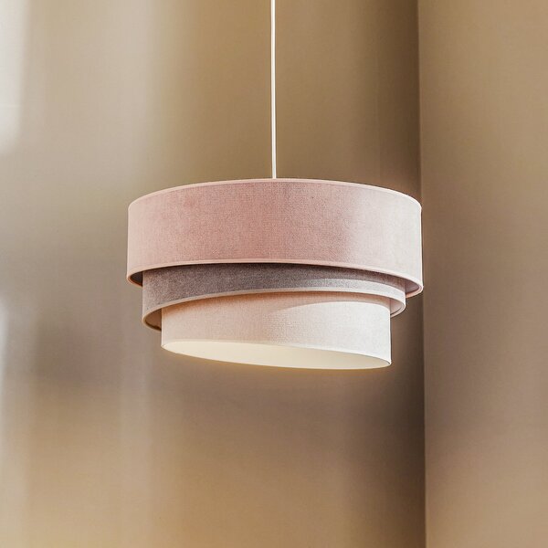 Duolla Lampă suspendată Pastell Trio roz/gri/gri deschis, reglabil, Roz / Rosé, Camera de zi / sufragerie, Țesătură / Textil, Modern