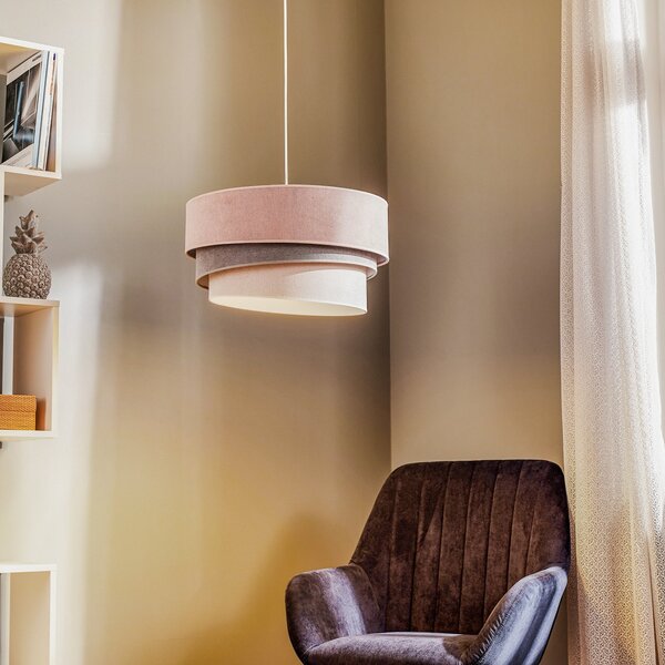 Duolla Lampă suspendată Pastell Trio roz/gri/gri deschis, reglabil, Roz / Rosé, Camera de zi / sufragerie, Țesătură / Textil, Modern