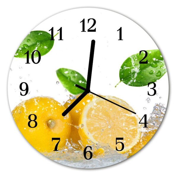 Ceas de perete din sticla rotund Lemon Food and Drinks Yellow