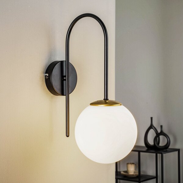 Luminex Lampă de perete Berlin negru/alamă, reglabil, Negru, Camera de zi / sufragerie, Metal, glob