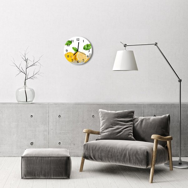 Ceas de perete din sticla rotund Lemon Food and Drinks Yellow