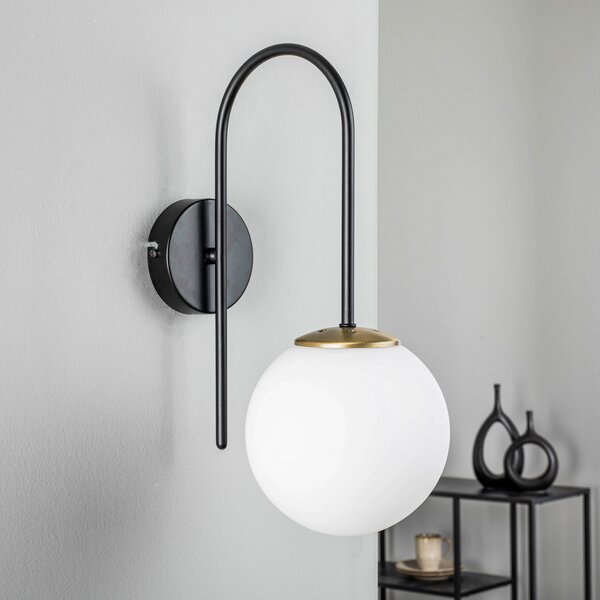 Luminex Lampă de perete Berlin negru/alamă, reglabil, Negru, Camera de zi / sufragerie, Metal, glob