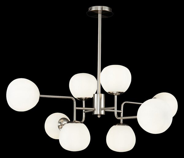 Maytoni Lampă suspendată Erich, culoare nichel, sticlă/metal, 8 becuri., reglabil, Metalic, Camera de zi / sufragerie, Metal, Modern, glob