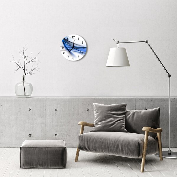Ceas de perete din sticla rotund Abstract Lines Art Albastru