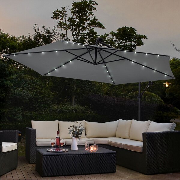 Juskys Umbrela de soare LED Brazilia Ø 3.0m - gri inchis