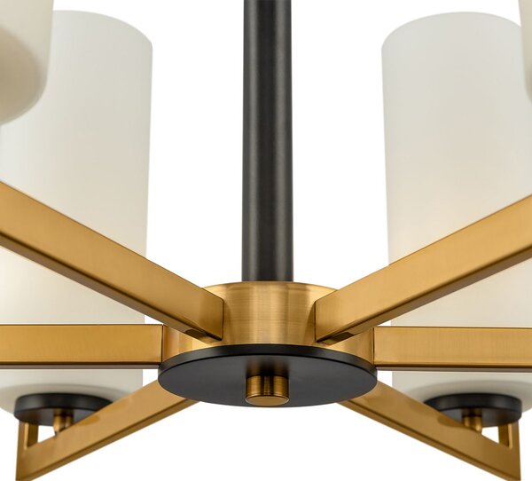 Maytoni Fortano candelabru 6 bec. abajururi sticlă, reglabil, Auriu / Alamă, Camera de zi / sufragerie, Metal