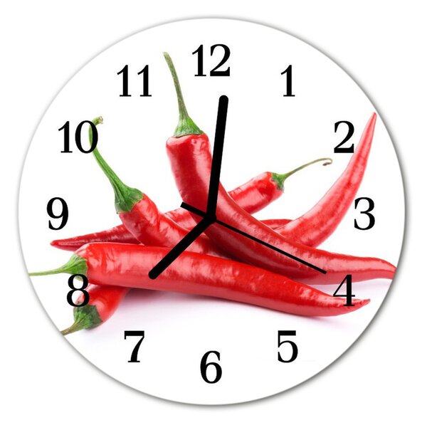 Ceas de perete din sticla rotund Chillies Bucătărie Roșu