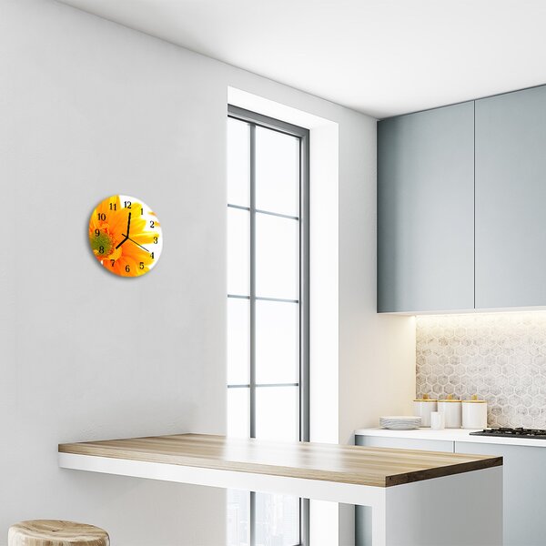 Ceas de perete din sticla rotund Flori Flori & Plante Orange