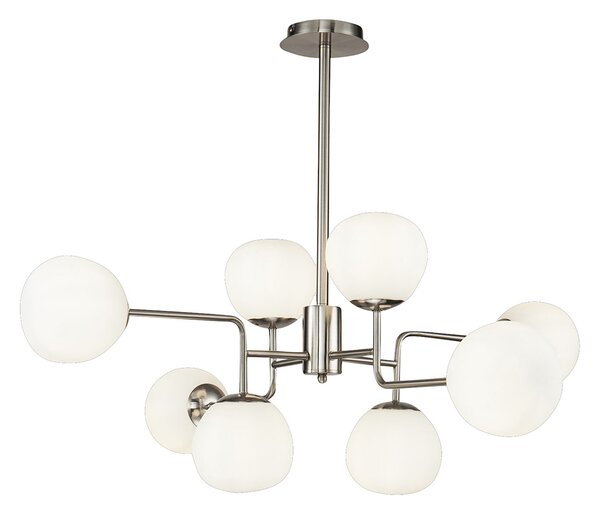 Maytoni Lampă suspendată Erich, culoare nichel, sticlă/metal, 8 becuri., reglabil, Metalic, Camera de zi / sufragerie, Metal, Modern, glob