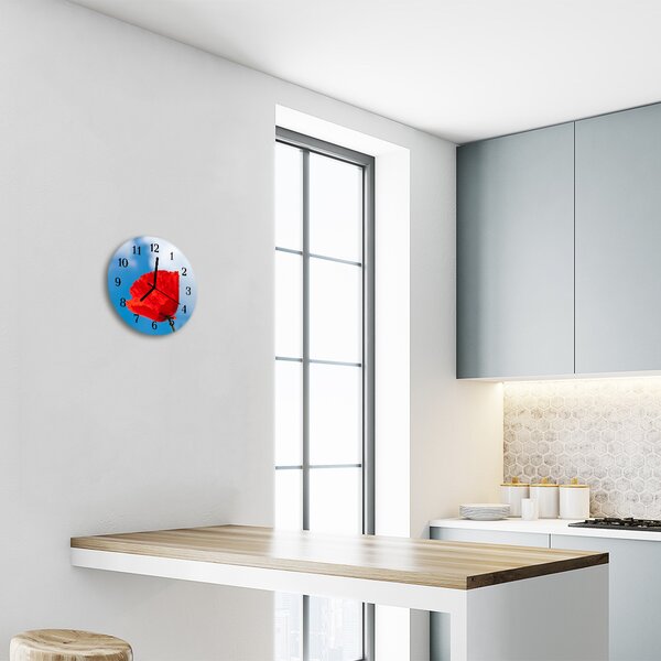 Ceas de perete din sticla rotund Poppy Flori & Plante Red