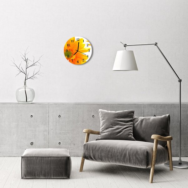 Ceas de perete din sticla rotund Flori Flori & Plante Orange