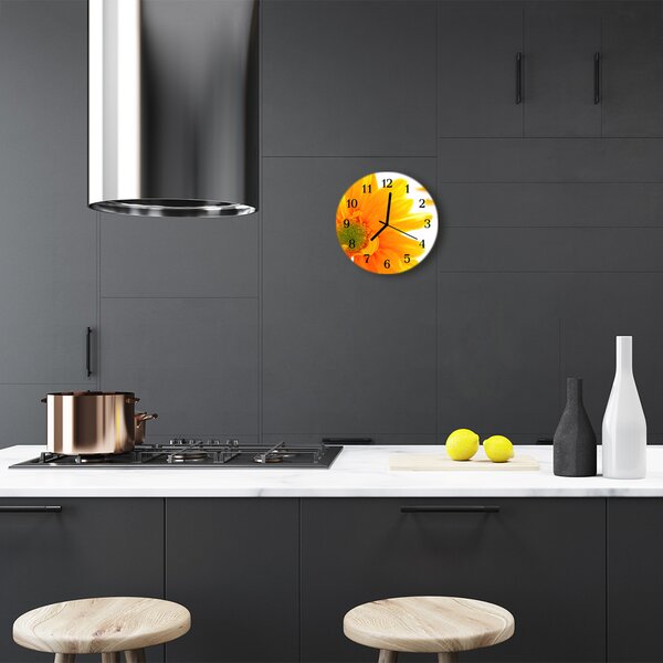 Ceas de perete din sticla rotund Flori Flori & Plante Orange