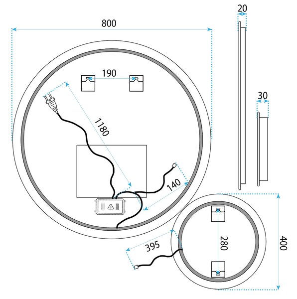 Oglindă LED R-8040 80cm + 40cm