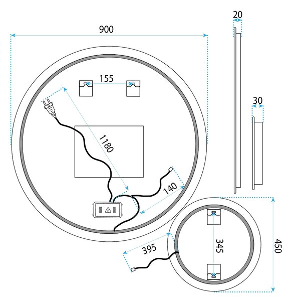 Oglindă LED R-9045 90cm + 45cm