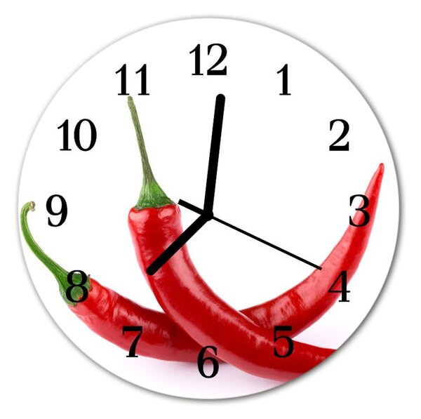 Ceas de perete din sticla rotund Chillies Bucătărie Roșu