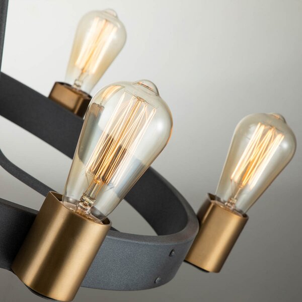 Quintiesse Silas candelabru, negru, șase surse, Ø72,3cm, reglabil, Negru, Camera de zi / sufragerie, Metal
