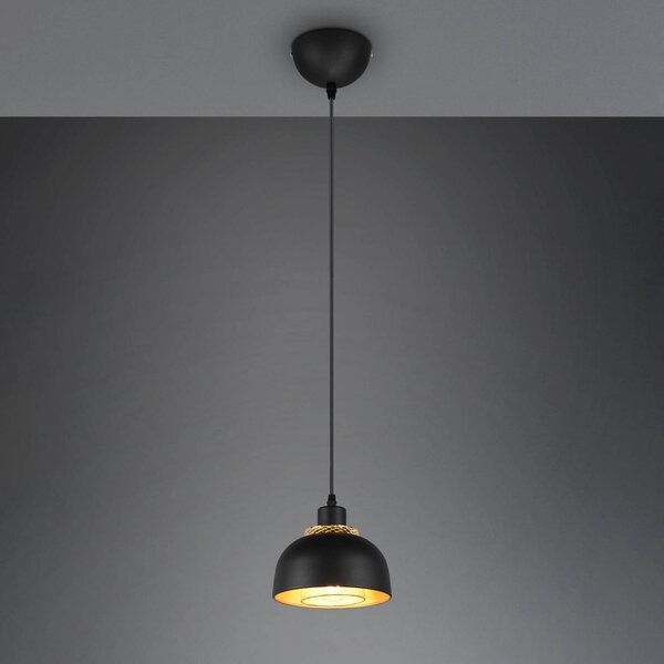 Reality Leuchten Suspensie Punch negru/auriu cu o singură lumină Ø 18 cm, reglabil, Negru, Bucătărie, Metal