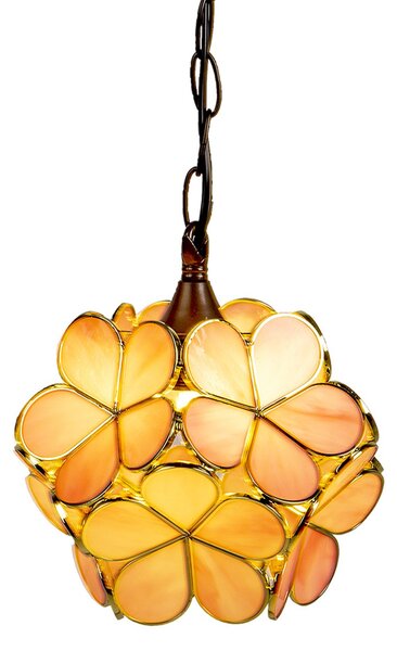 Clayre&Eef Lampă suspendată 5LL-6093 în stil Tiffany, roz, reglabil, Roz / Rosé, Camera de zi / sufragerie, Metal, Tiffany