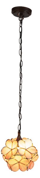 Clayre&Eef Lampă suspendată 5LL-6093 în stil Tiffany, roz, reglabil, Roz / Rosé, Camera de zi / sufragerie, Metal, Tiffany