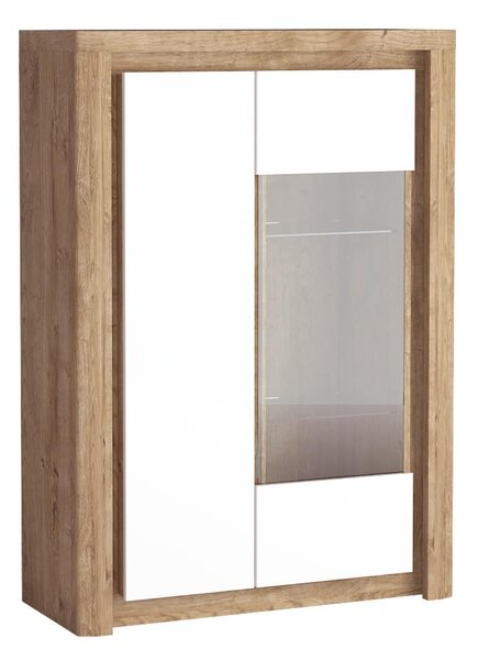 Vitrină Livia 05 (cu iluminat LED) (Stejar ribbeck + Alb lucios). 1057861