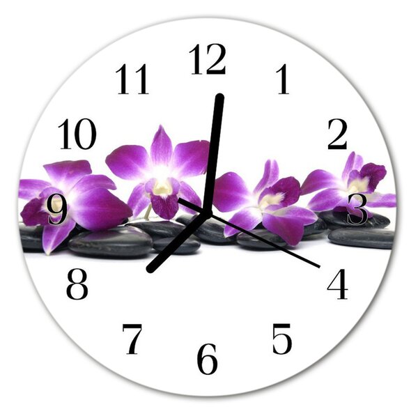 Ceas de perete din sticla rotund Orchid Flori & Plante Purple