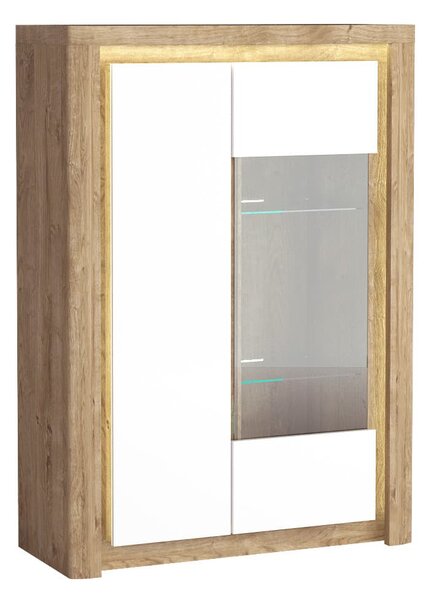 Vitrină Livia 05 (cu iluminat LED) (Stejar ribbeck + Alb lucios). 1057861