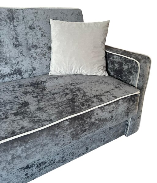 Canapea SAMY NEXT extensibila, 2 locuri, cu lada de depozitare, catifea plusata gri, cadru metalic, 152x100x92 cm Gri, catifea plusata