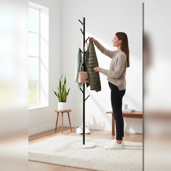 Cuier din metal, culoare negru,170x32 cm
