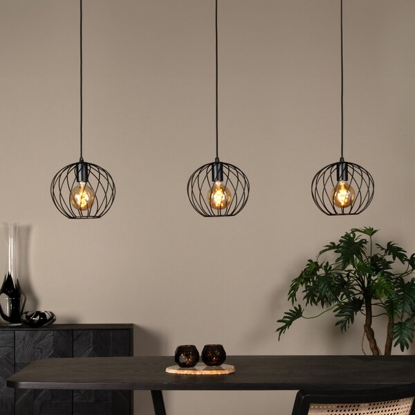 Lucide Danza lampă suspendată, 3 becuri, lungă, negru, reglabil, Negru, Camera de zi / sufragerie, Metal, Modern
