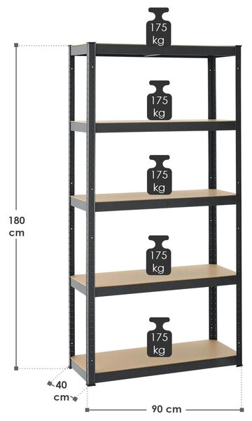 Juskys Set 2 rafturi - 180x90x40cm - gri