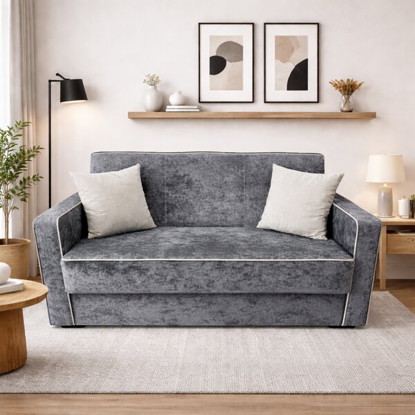 Canapea SAMY NEXT extensibila, 2 locuri, cu lada de depozitare, catifea plusata gri, cadru metalic, 152x100x92 cm Gri, catifea plusata
