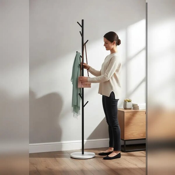 Cuier din metal, culoare negru,170x32 cm