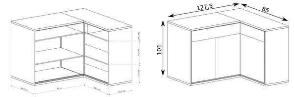 Comodă de colț Milley 15 (cu iluminat LED) (hikora). 1057903
