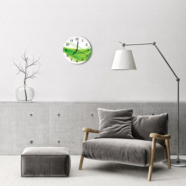 Ceas de perete din sticla rotund Abstract Lines Art Green