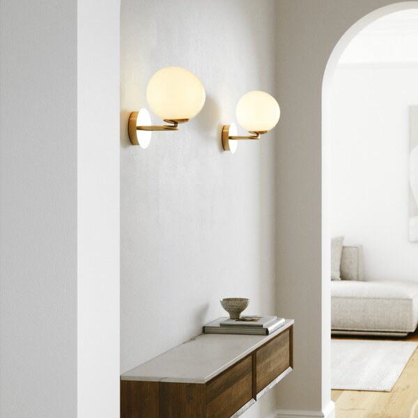 DFTP by Nordlux Shapes aplică, abajur de sticlă, alb/alamă, Auriu / Alamă, Camera de zi / sufragerie, Sticlă, Design