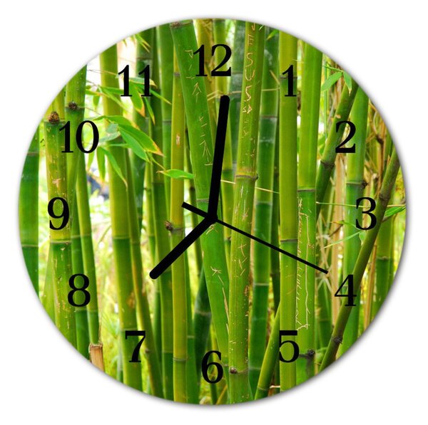 Ceas de perete din sticla rotund Bamboo Plante Flori și plante verzi