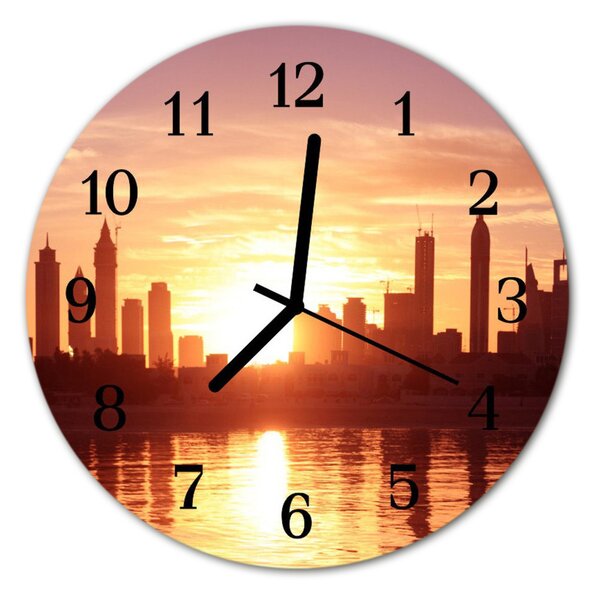 Ceas de perete din sticla rotund Skyline Orange City