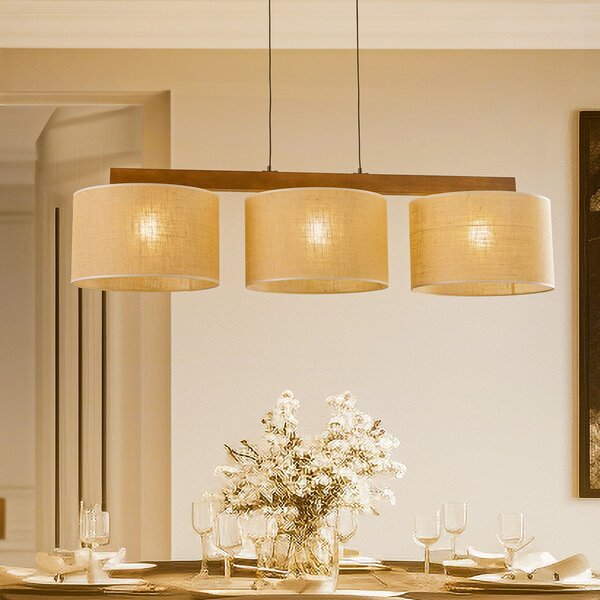 TK Lighting Lampă suspendată Juta, 3 becuri, bară, reglabil, Bej, Camera de zi / sufragerie, Țesătură / Textil
