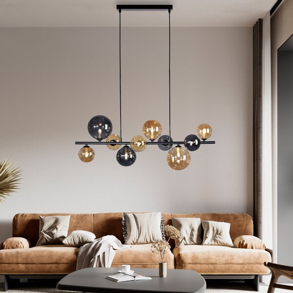 Paul Neuhaus Lampă suspendată Popsicle, sticlă, 85 cm lungime, G9, Negru, Camera de zi / sufragerie, Metal, Modern, glob