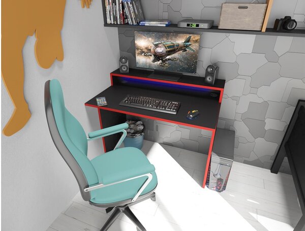 Masă PC gaming Adapt (Negru + Roșu) (cu iluminat LED RGB). 1054991