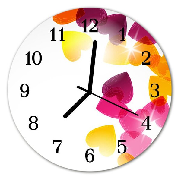 Ceas de perete din sticla rotund Colorat Inimi Art Multi-colorat