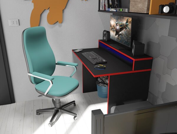 Masă PC gaming Adapt (Negru + Roșu) (cu iluminat LED RGB). 1054991