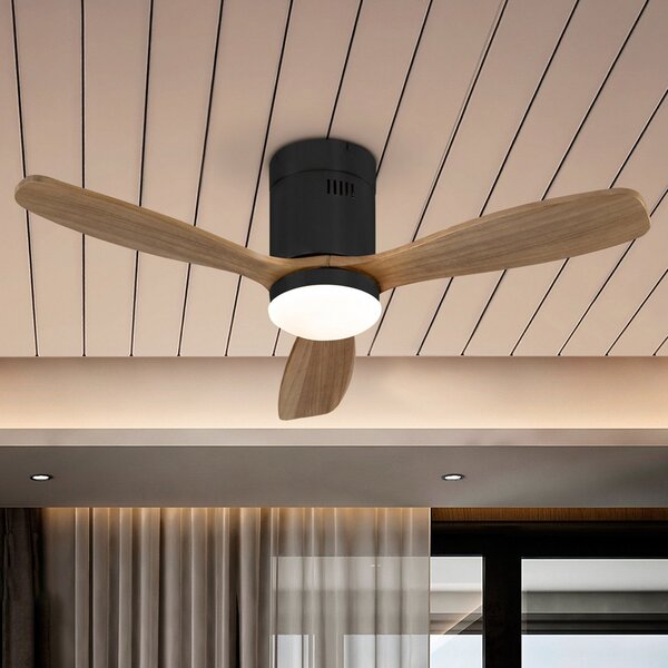 Schuller Valencia Ventilator de tavan cu LED Siroco Mini, DC, silențios, negru/nuc, reglabil, Lemn, Camera de zi / sufragerie, Lemn, Modern