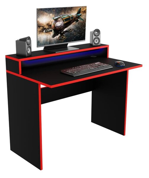 Masă PC gaming Adapt (Negru + Roșu) (cu iluminat LED RGB). 1054991