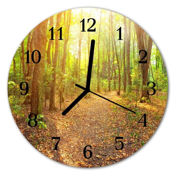 Ceas de perete din sticla rotund Forest Way Peisaj multi-colorat