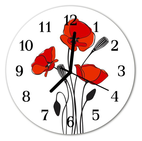 Ceas de perete din sticla rotund Poppy Flori & Plante Red