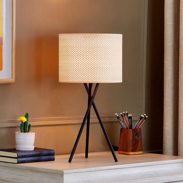 Lindby Lampă de masă Soula, Ø 26 cm, bej, plastic, E27, Bej, Camera de zi / sufragerie, Plastic, Casă de țară / Rustic, Tripod