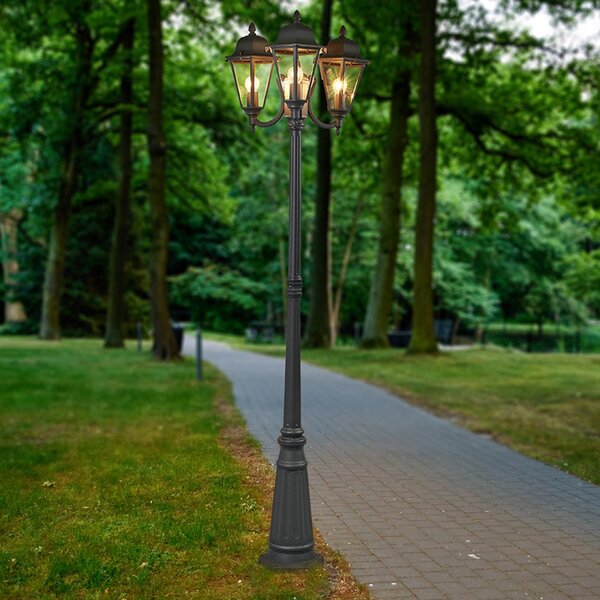 Lindby Lampă exterioară Edana, 212 cm, 3 becuri, antracit, E27, IP44, Negru, Aluminiu, Modern