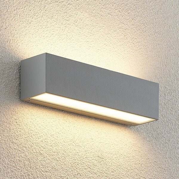 Lucande Lampa de perete pentru exterior cu LED Lengo, 25 cm, argintie, lumină, Metalic, Aluminiu, Modern