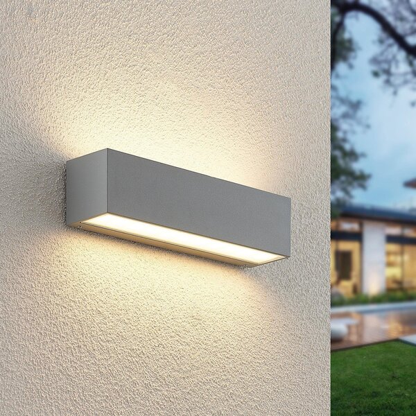 Lucande Lampa de perete pentru exterior cu LED Lengo, 25 cm, argintie, lumină, Metalic, Aluminiu, Modern